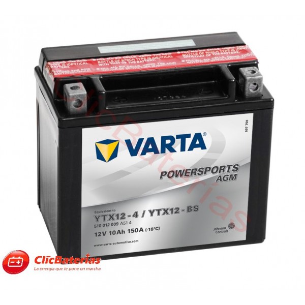 Batería de moto Varta AGM 51012 YTX12-4 YTX12-BS