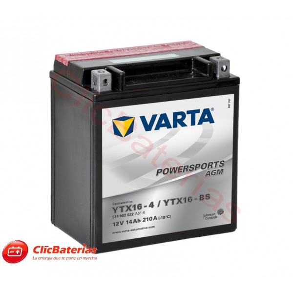 Batería para moto AGM 51402 YTX16-4 YTX16-BS 