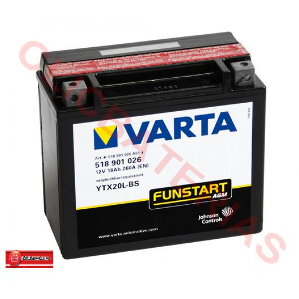Bateria Yamaha YFM 700 fwad Kreka grizzl año 2014 Varta ytx20l-bs AGM cerrado 